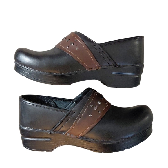 Dansko Pavan Black And Brown Leather Clog Size 7.5-8 Comfort Shoe - Picture 11 of 12